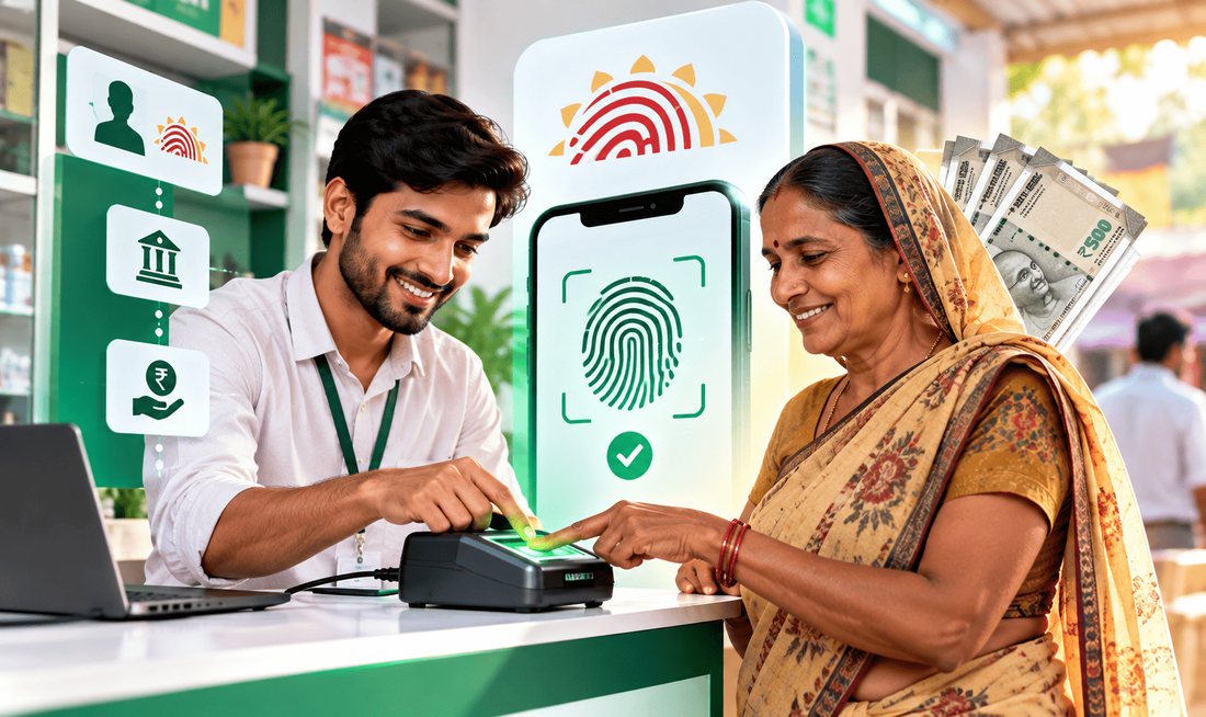 Aadhaar-based cash withdrawal at a shop counter